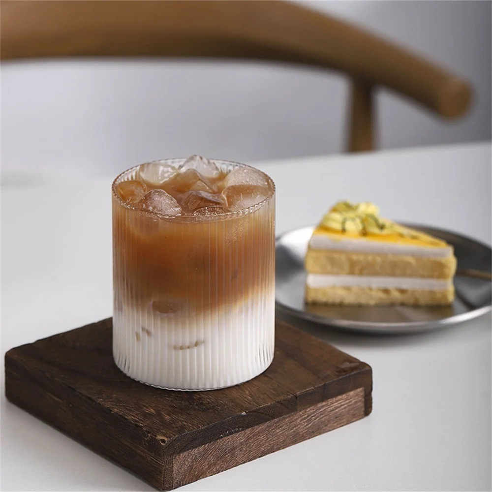 

300ML Heat-resistant Glass Cup Straight Striped Glass Iced Latte Americano Cup Japanese Vertical Glass Water Milk Coffee Mug