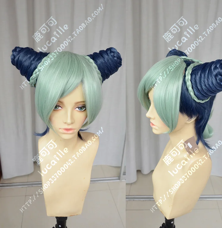 Stone cyan and Blue Аниме новые необычные приключения Джоджо Jolyne Kujo Jolyne Cujoh короткие косплей парик+ парик шапка - Цвет: Stone cyan and Blue