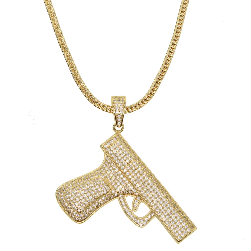 Цепочка с кулоном Uzi в форме пистолета ожерелье стиле хип хоп цвет золото/серебро