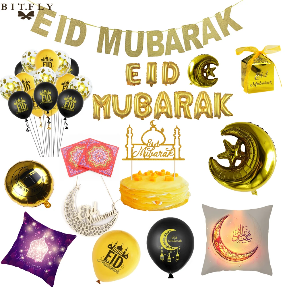 Eid Mubarak karem украшения золотые буквы воздушный шар бандаж баннер конфета Рамадан