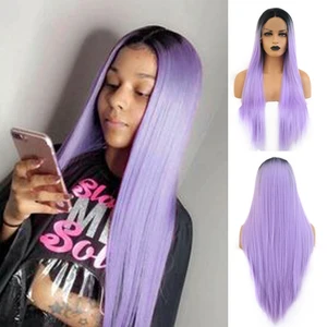 RONGDUOYI Ombre Purple Wigs Synthetic Lace Front WIg for Women Long Silky Straight Hair Cosplay Wig Heat Resistant Hair RONGDUOYI Ombre Purple Wigs Synthetic Lace Front WIg for Women Long Silky Straight Hair Cosplay Wig Heat Resistant Hair
