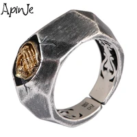 apinje real 925 sterling silver open ring for men retro skull punk ring antique jewelry