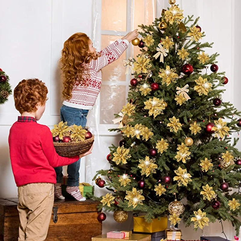 Искусственные Рождественские цветы 12 шт./лот украшение из блестящих цветов и