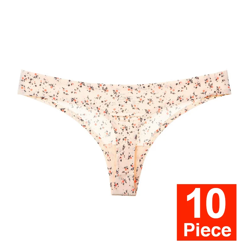 P 10pcs 10 шт., сексуальные шелковые трусики-стринги, трусы для женщин, бесшовные стринги с низкой талией, хлопковые трусы с леопардовым принтом, нижнее белье для женщин# D - Цвет: P 10pcs