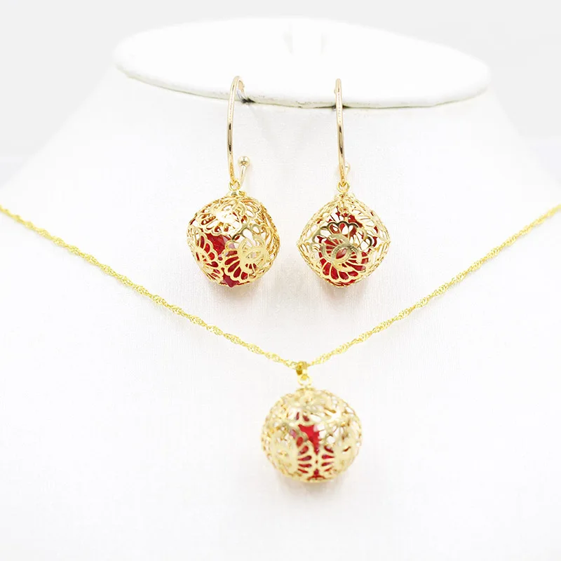 Комплект из 2 х предметов серьги и ожерелье розового золота 585 пробы Свадебные