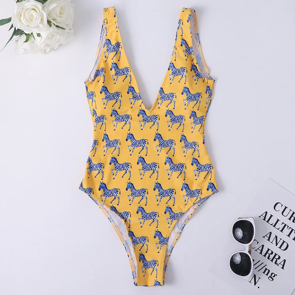 

One Piece Swimsuit Plus Size Swimwear Women 2019 Surf Wear New Print Tiger Dinosaur Flower Underwire Floral Swimming Suits