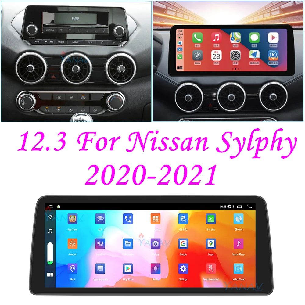 

12.3" Android 10 6G 128G Car Radio Carplay For Nissan Sylphy 2020-2021 GPS Navigation Video Multimedia Player Head Unit BT Wifi