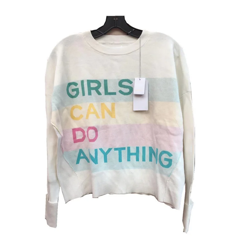 

Женский хлопковый свитер с круглым вырезом, повседневный джемпер с цветными буквами, пуловеры