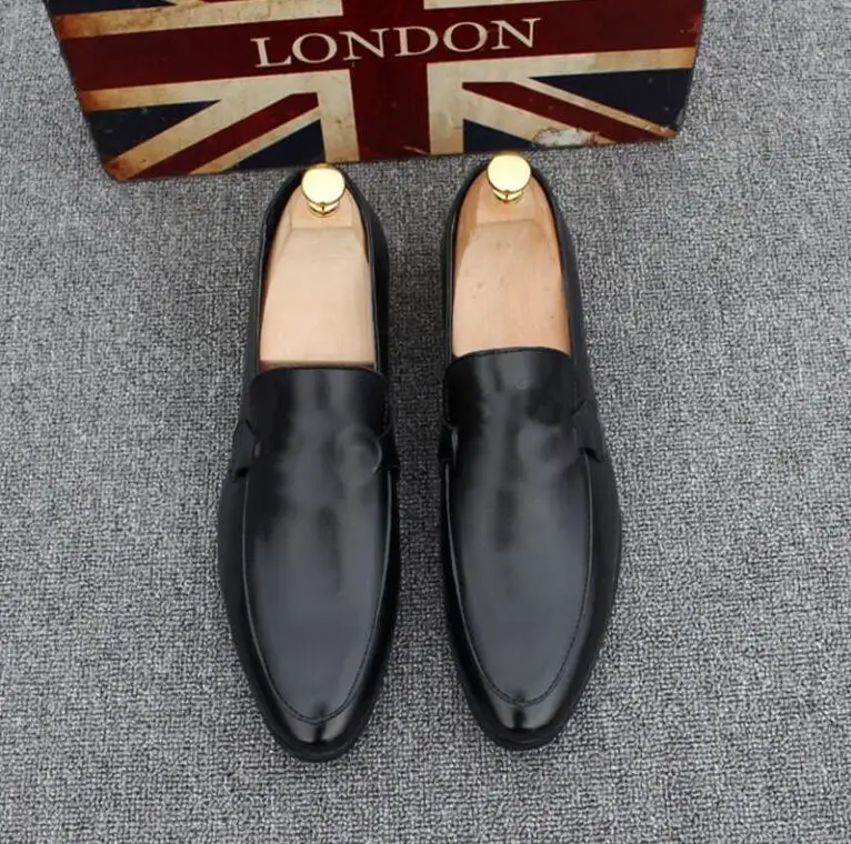 Новая мужская повседневная обувь для ленивых остроконечные кожаные туфли