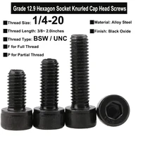10pcs grade 12 9 screws 14 20 bsw unc thread alloy steel hexagon socket knurled cap head bolts thread length 382 0 inches
