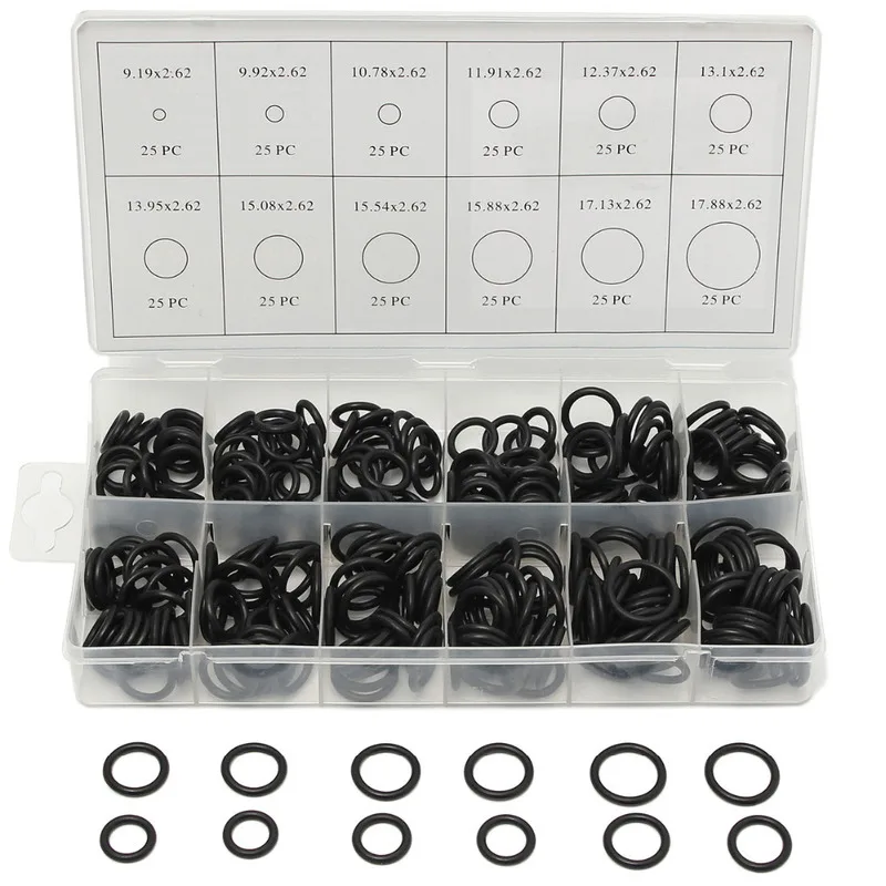 

300Pcs/Set 12 SizesTap Washer Kit Holdtite Jumper Valves O Ring EC Body Washers Seals 9.19-17.88mm Black Oring