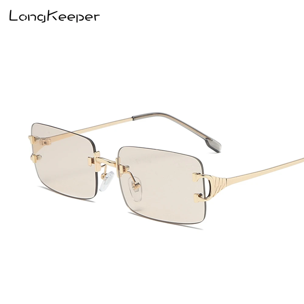 

LongKeeper 2020 Fashion Rectangle Rimless Women Vintage Brand Design Ocean Lens Sun Glasses Retro Small Square Sunglass Oculos