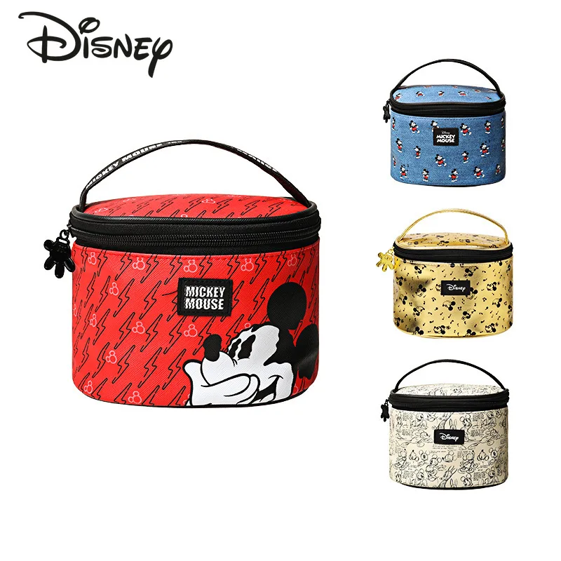 

Disney's Genuine Mickey Ladies Cosmetic Bag PU Zipper Drum Type High-quality Large-capacity Ladies Travel Storage Cosmetic Bag