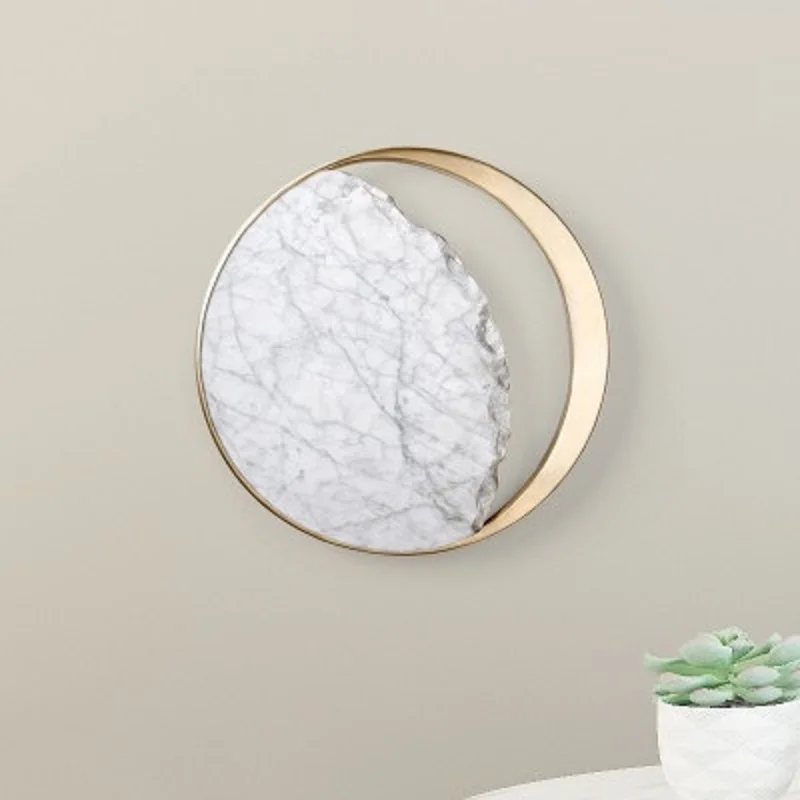 

LukLoy Nordic Modern Wall Lamp Bedside Decorative Sconce Lamp Postmodern Living Room Wall Marble Wall Light Metal Round Sconce
