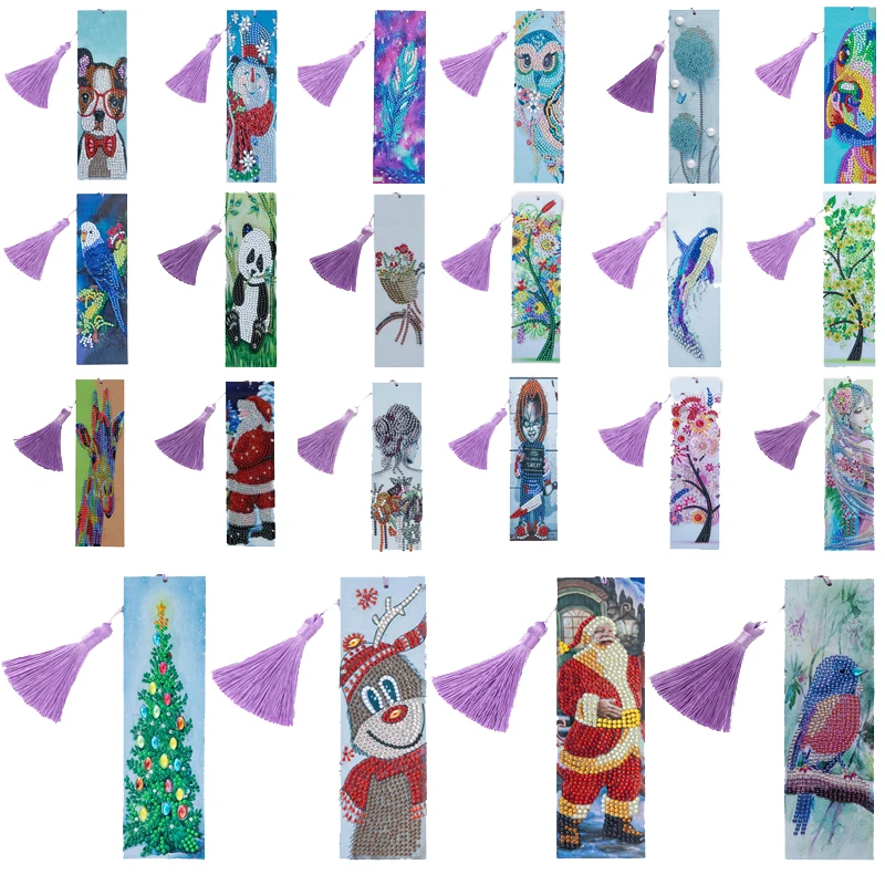 

New 5D DIY Special shaped Diamond Painting Bookmark Diamond Art Leather Tassel Book Marks Home Decoration Christmas Gift