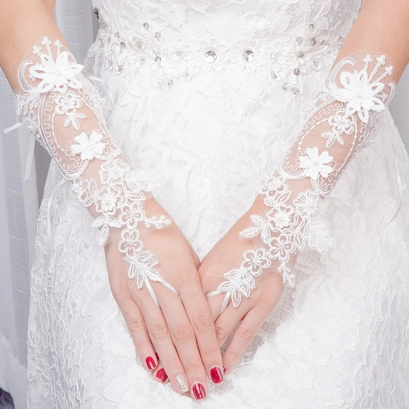 

Bridal Lace Floar Gloves Wedding Dress Accessories Simple Hook Finger Long Glove New Charming