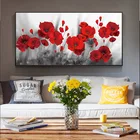 Пейзаж Картина на холсте Красные цветы картины Маки Цветочные плакаты и принты для гостиной спальни стены искусства Декор без рамки