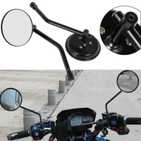 10mm black motorcycle mirror short stem round convex rearview side mirror for harley dyna bobber chopper old school cafe racer