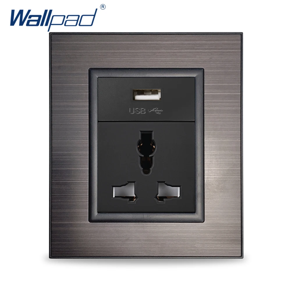 

Wallpad USB 3 Pin MF Socket Black 5V 1000MA Stainless Steel Panel Wall Electric Power Outlet 10A AC 110~250V