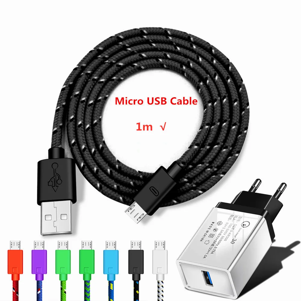 1 м нейлоновый Кабель Micro-USB в оплетке синхронизации данных кабели для зарядного устройства USB для samsung huawei Xiaomi Android Phone быстрое зарядное устройство USB зарядное устройство