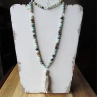 6mm natural amazonite blue 108 beads gemstone mala necklace buddhism unisex healing chakas yoga cuff