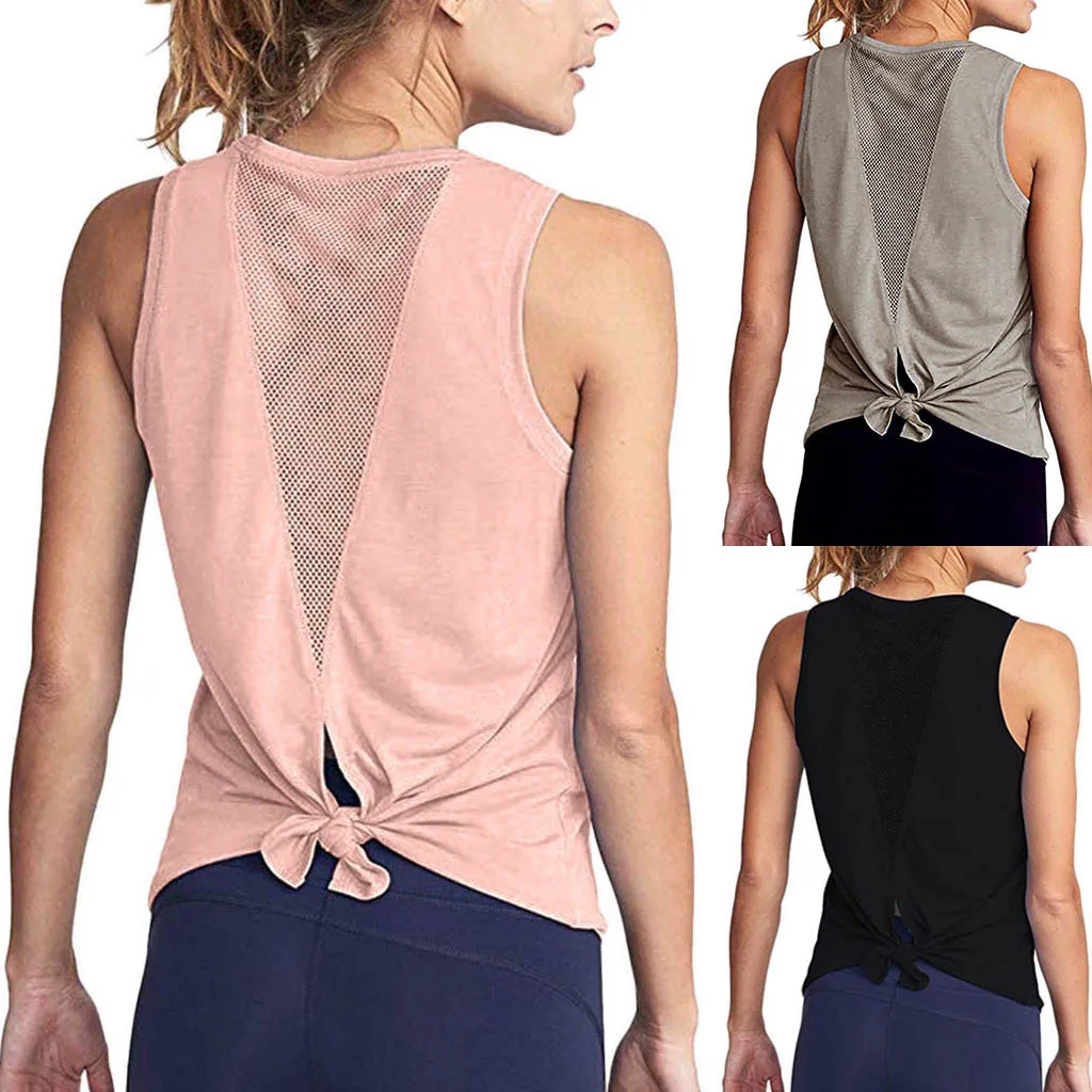 Спортивная футболка модная быстросохнущая сексуальная с открытой спиной сеткой