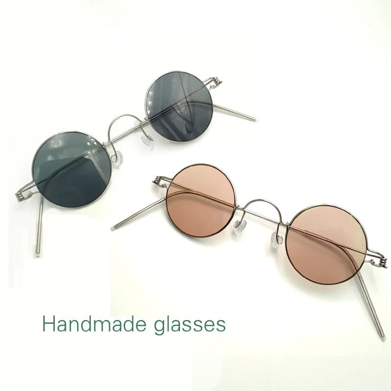 Handmade custom screwless vintage small round diameter 30mm 32mm 34mm   prescription optical glasses forbrown dark green lenses