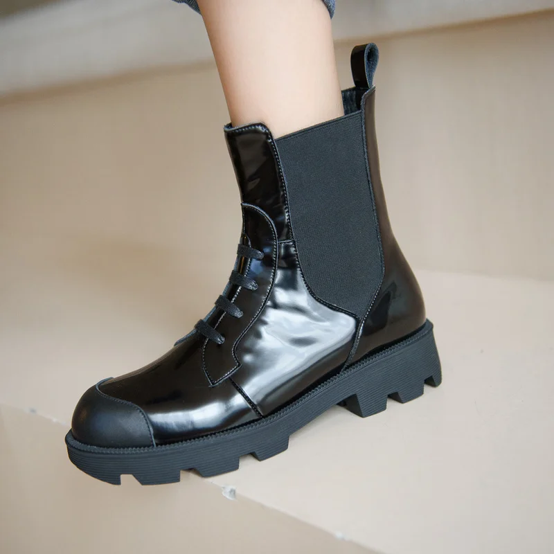 

QZYERAI/новые зимние женские ботинки из натуральной кожи; Ботильоны в байкерском стиле; Уличные женские ботинки; Теплая женская обувь из воловь...