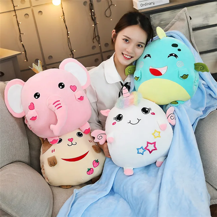 Мягкая подушка с единорогом 3 в 1 с одеялом Kawaii Плюшевые животные Слон кошка динозавр ручная теплая подушка игрушки для детей