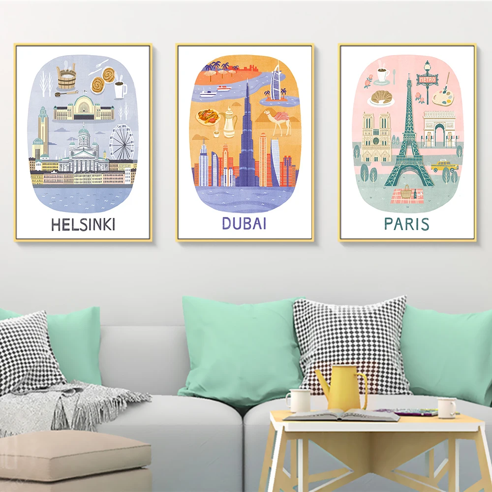 Гонконгский Дубай Хельсинки Сингапур Париж Путешествия Холст Живопись