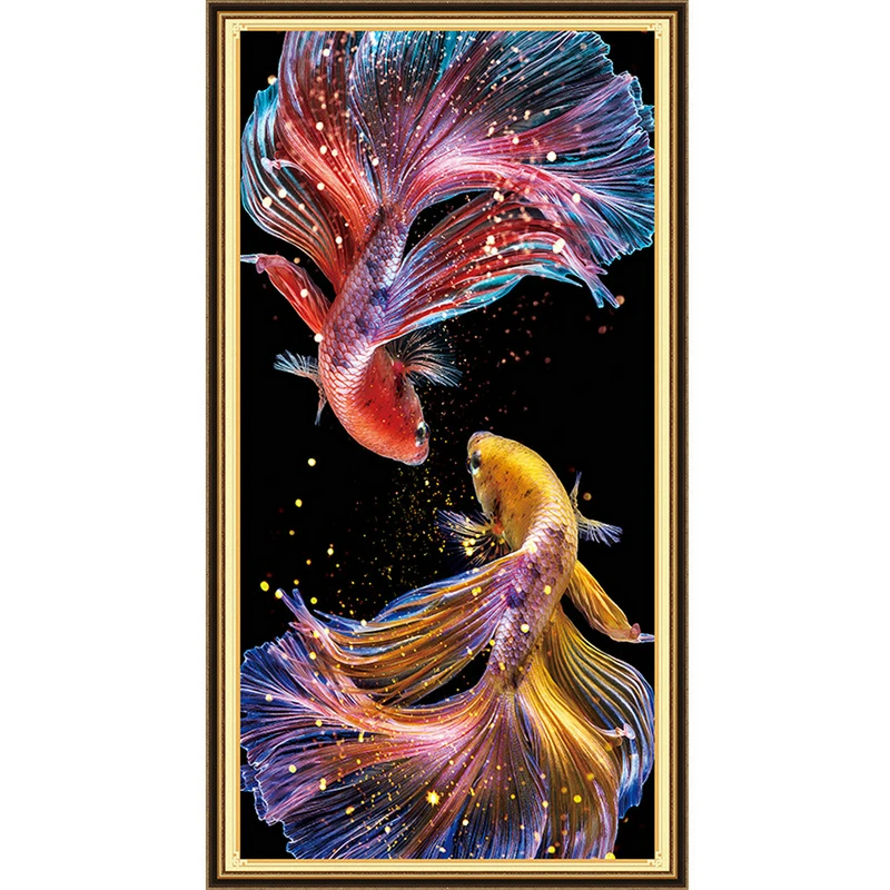 

Needlework Fish Printed Princess Goldfish Cross Stitch Sets Full Embroidery Koi Cross-Stitching Home Decor