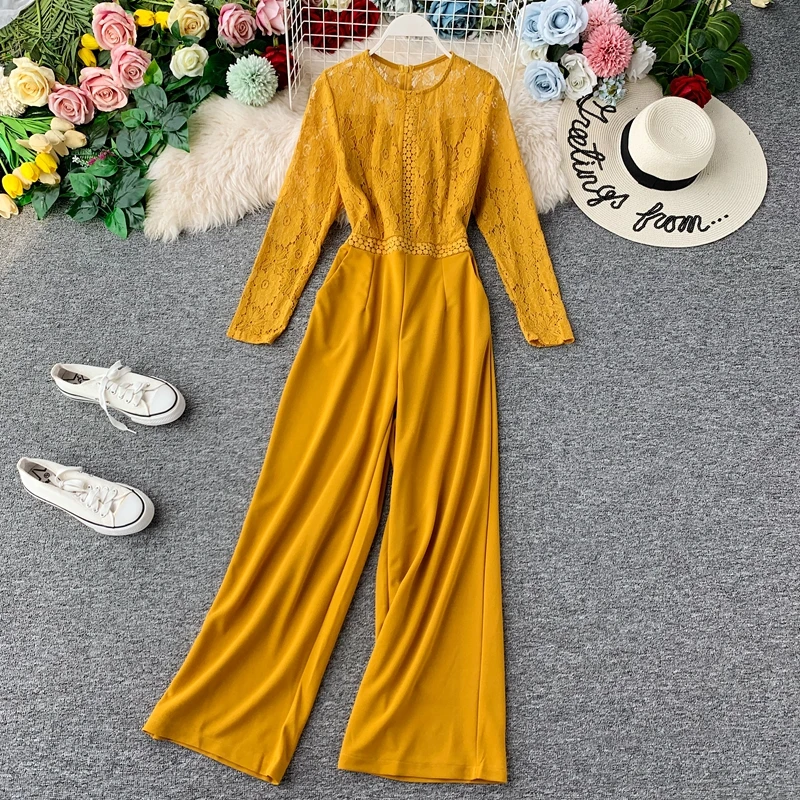 Модная одежда с длинными рукавами кружевное пэтворк однотонное комбинезон для