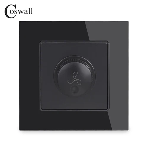 Black COSWALL регулятор вентилятора роскошный кристалл стеклянная панель настенный выключатель прерыватель 16A 15-300 Вт - Цвет: Black