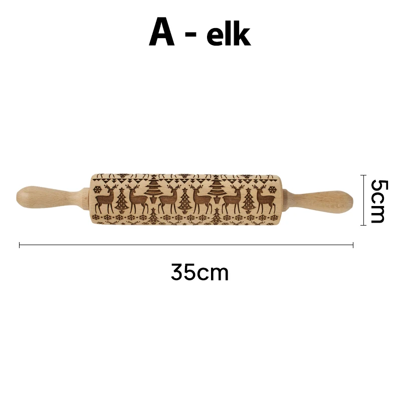 Christmas Pattern Rolling pin Wooden Embossing Biscuit Fondant Baking Tools Reindeer Dough Engraved Roller Trees Socks Bells | Дом и сад