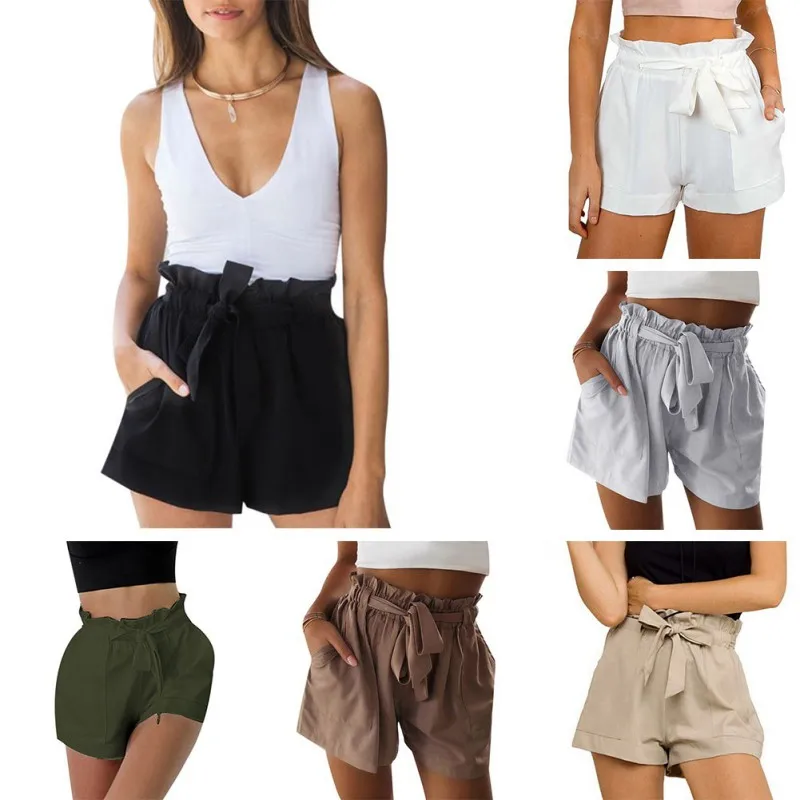 

Summer New Arrival Loose Casual Shorts For Women Fashion Trendy A-Line Solid Color Short Ladies Ruffles Lace-up Bow Shorts