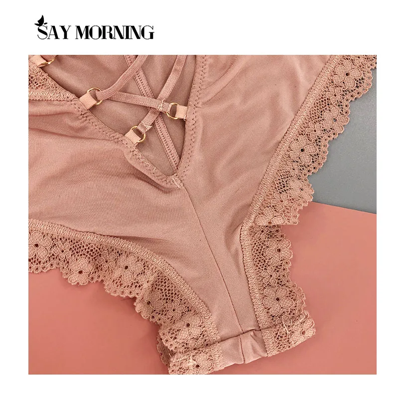 Женские кружевные трусики SAY MORING розовые дышащие с вырезами трусы для девушек |