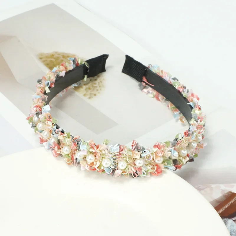 Женский жемчужный обруч для волос в Корейском стиле модная твидовая клетчатая