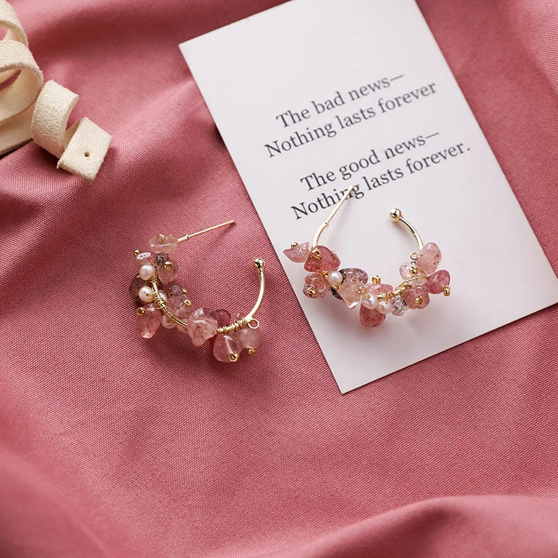 

2019 Korea New Design Fashion Jewelry Hand-knitted Natural Irregular Stone Earrings Elegant Freshwater Pearl Earringsfor women