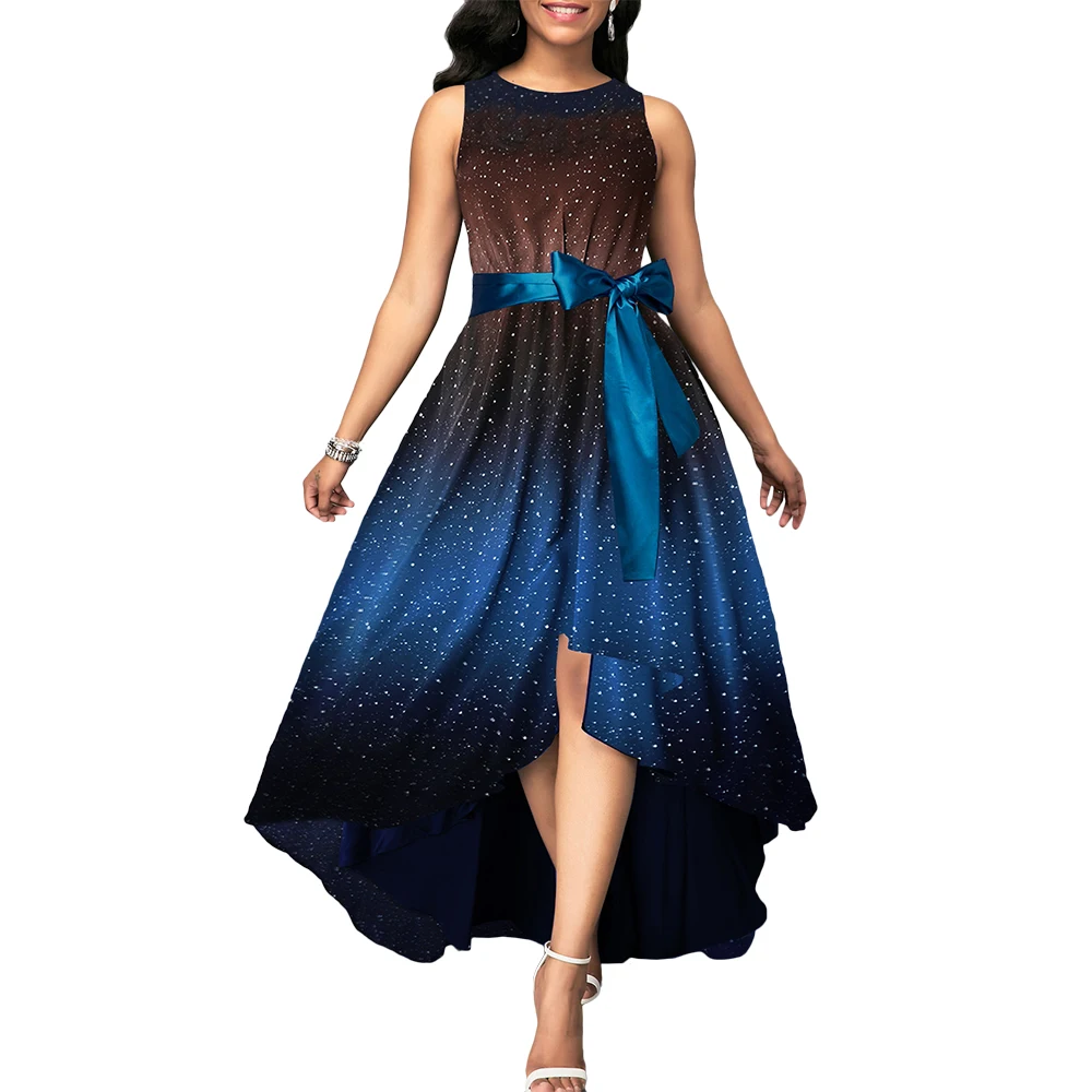 Blue Wipalo, 3 цвета, размера плюс, 5XL, женское вечернее платье для вечеринки, высокая низкая неровность, женское платье, градиентная звезда, без рукавов, ремни, Vestidos - Цвет: Blue