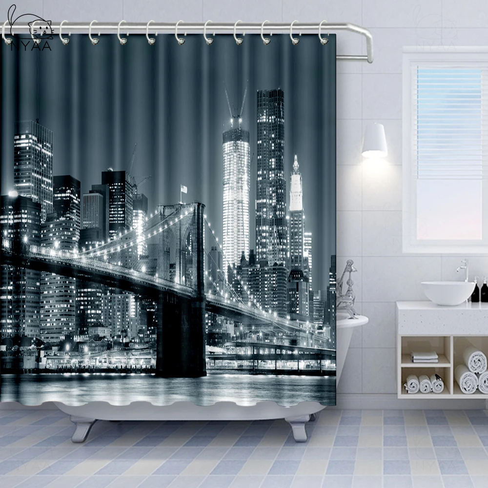 Черно белая душевая занавеска Vixm ванночка из ткани с панорамным изображением