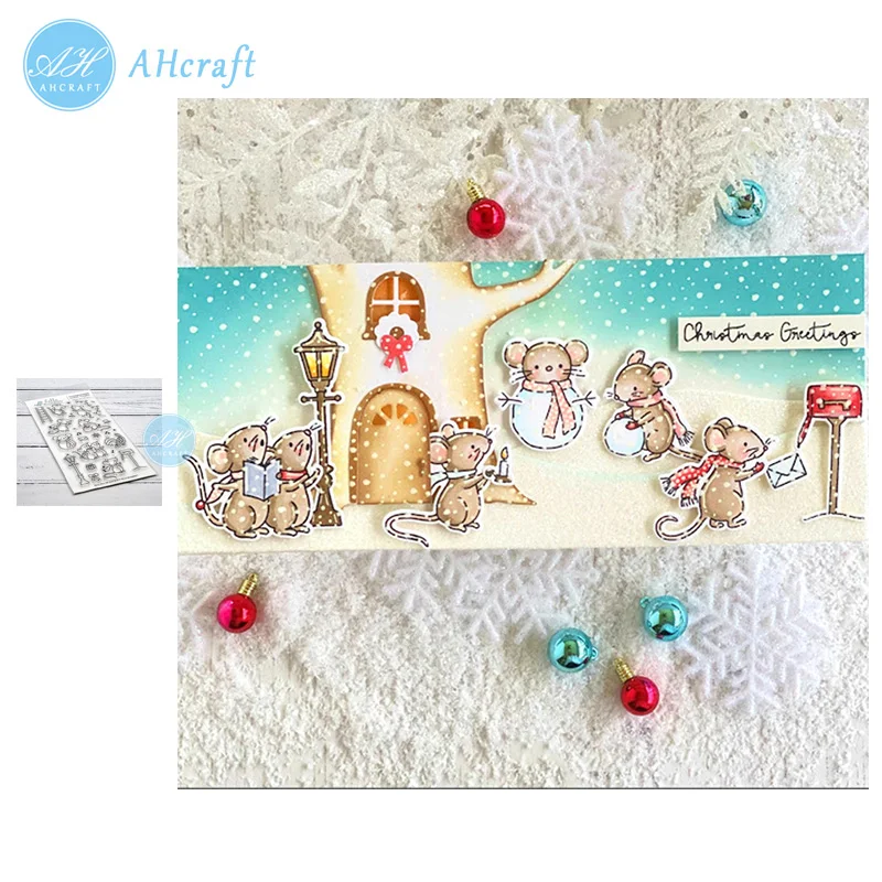 Рождественские штампы AHcraft Веселая мышь и металлические для фотоальбома