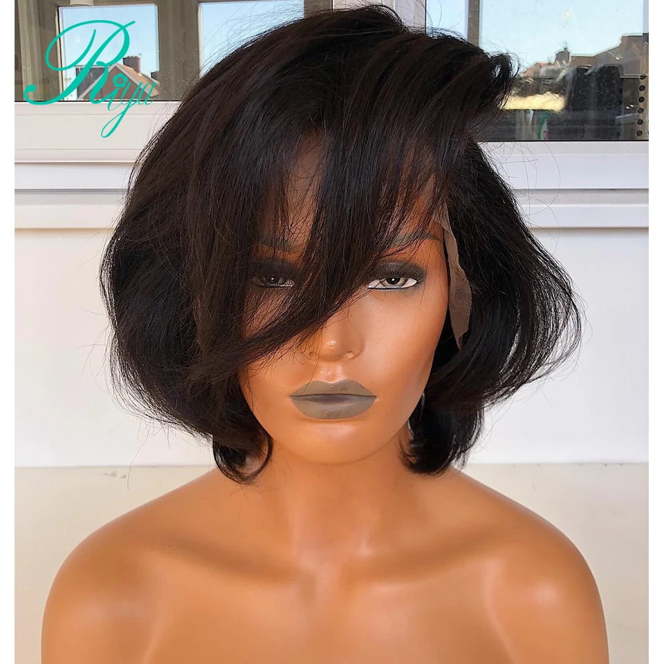 13X4 Pixie 130% короткий Боб срезанный на кружеве человеческие волосы парики для черных женщин 8-12 H Remy Предварительно выщипанный парик волнистый бразильский Riya