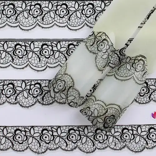 Модные черные цветочные кружевные наклейки для дизайна ногтей маникюра|Стикеры