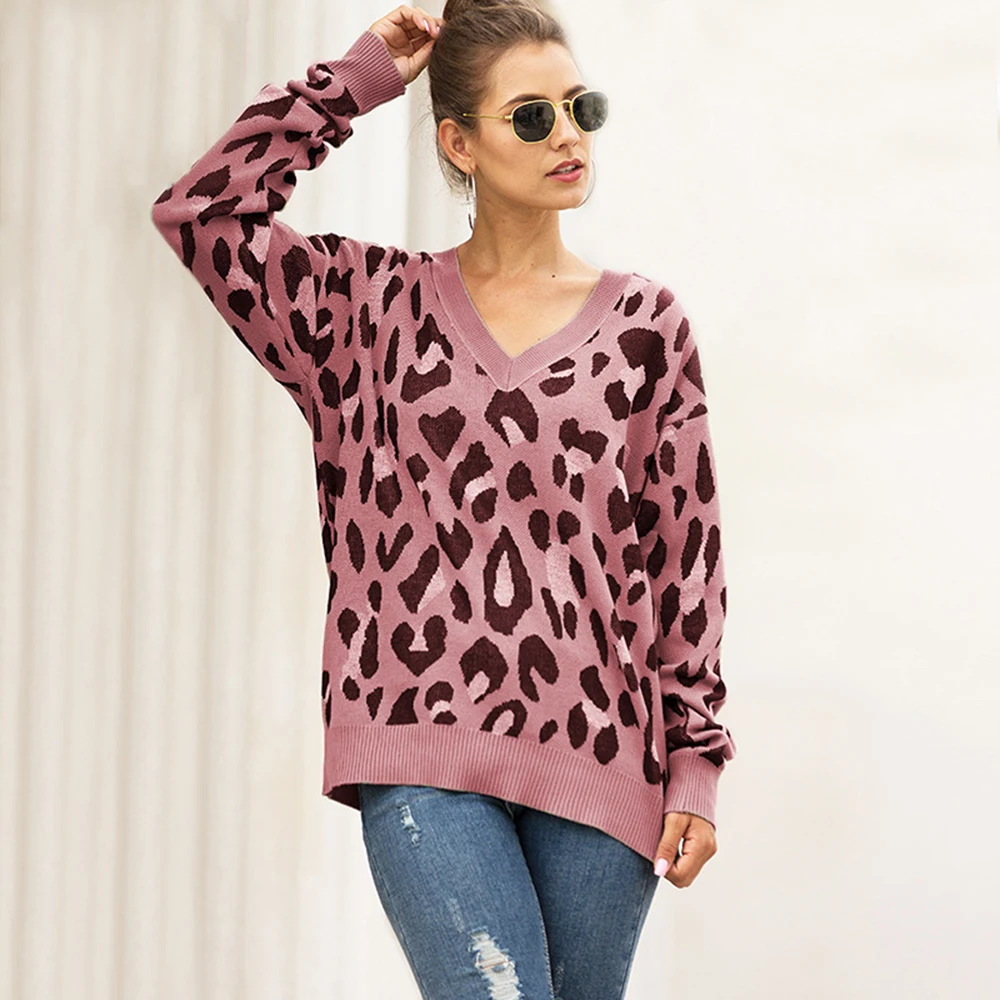 Женский трикотажный Повседневный свитер с длинным рукавом и V-образным вырезом |