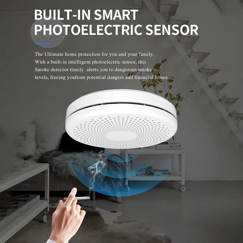 new universal tuya smart wifi smoke detector home fire smoke sound and light alarm sensor tuya app smart remote control free global shipping