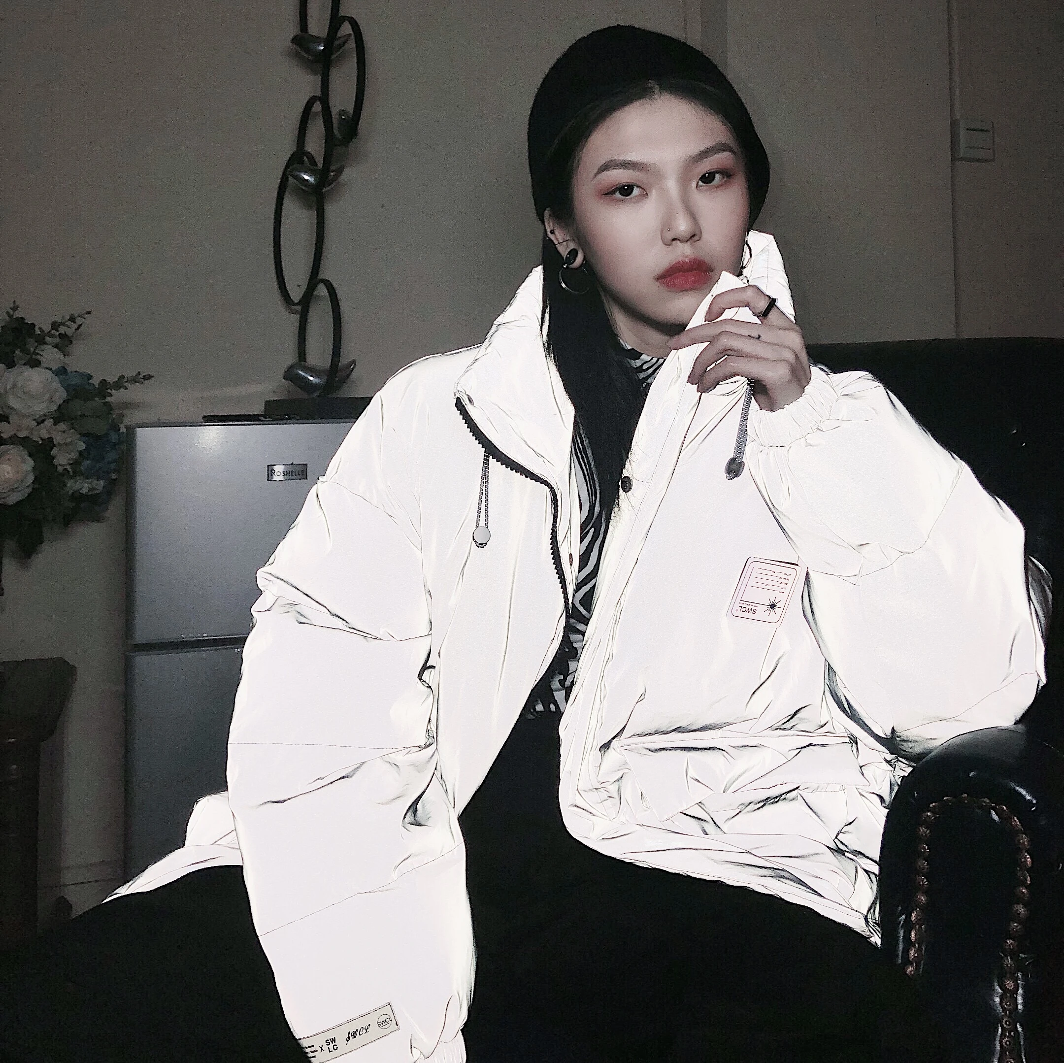 Jasummer ФЛУОРЕСЦЕНТНОЕ ночное светоотражающее однотонное утолщенное пальто для