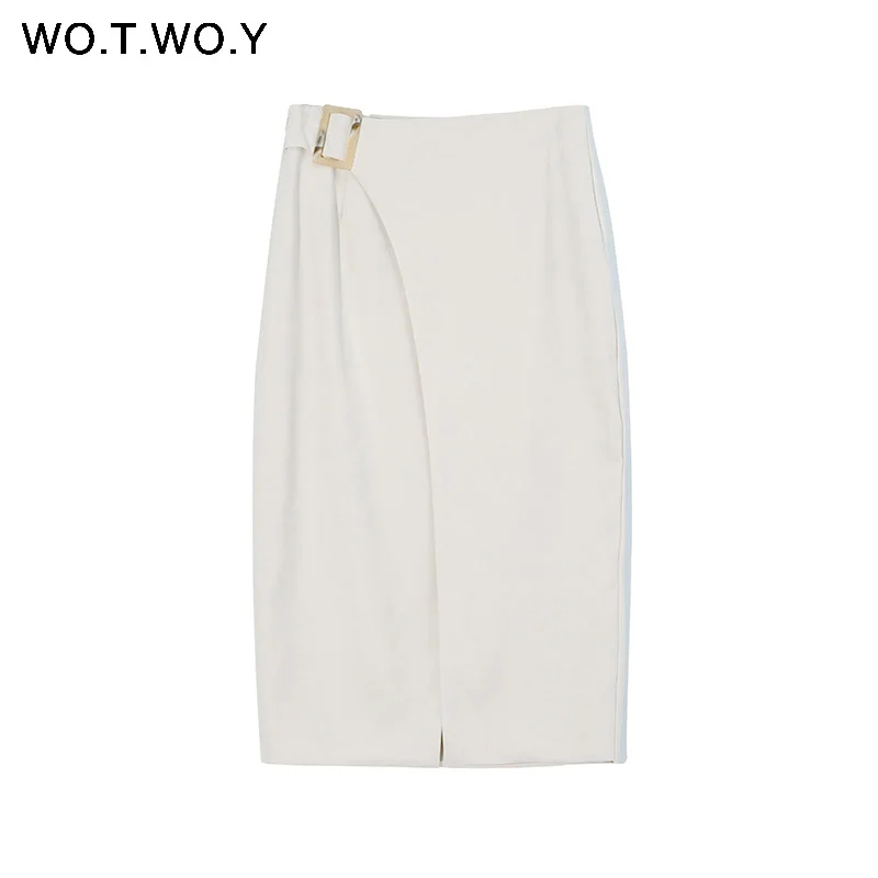 Женская офисная юбка карандаш WOTWOY белая длинная деловая до середины икры на