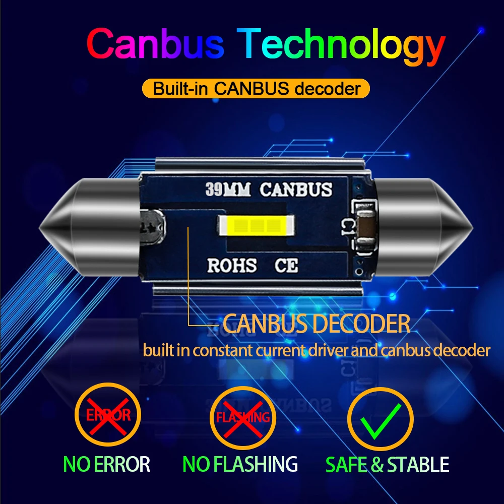 Купольные лампы CANBUS 31 36 39 41 мм C5W led CSP-1860 2 шт. 6000 светодисветодиодный для чтения в