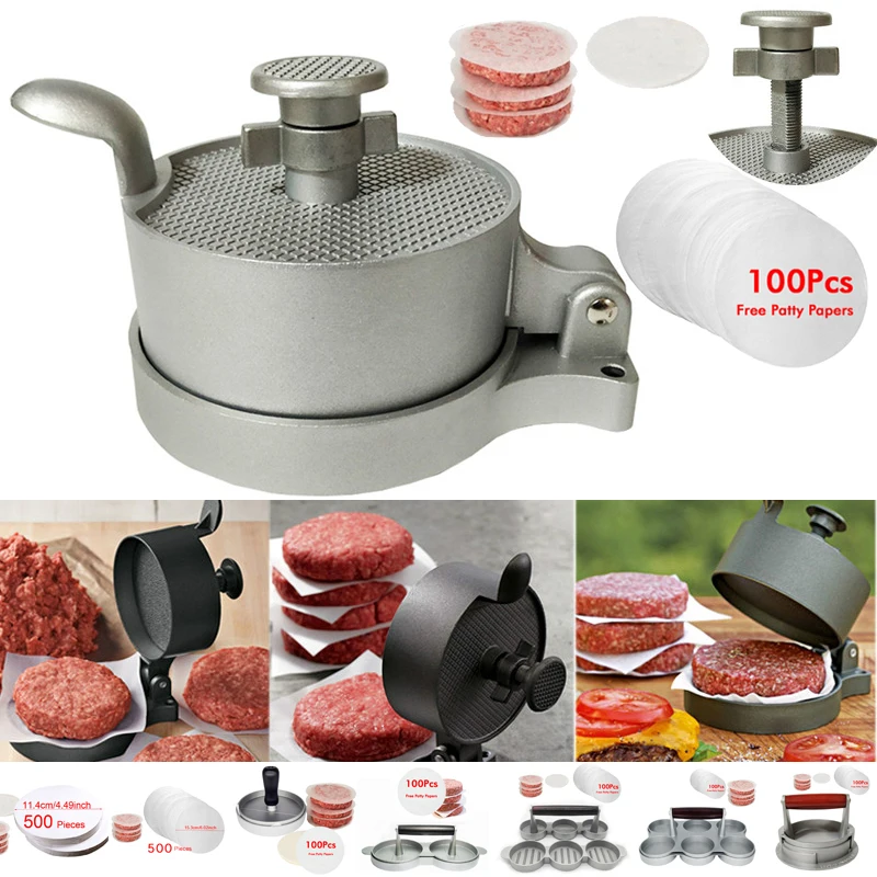 

Hamburger Press Tool Meat Maker Beef Makers Aluminum Alloy Mold Burger Tools With 100 Pcs Oil Paper