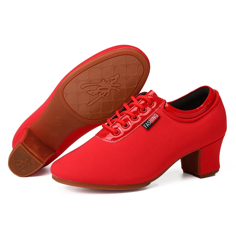 Latin Dance Shoes For Women Heels Red 3.5/5CM Ballroom Sneakers Practise Until You Can't Get It Wrong With HROYL Dancing Shoes